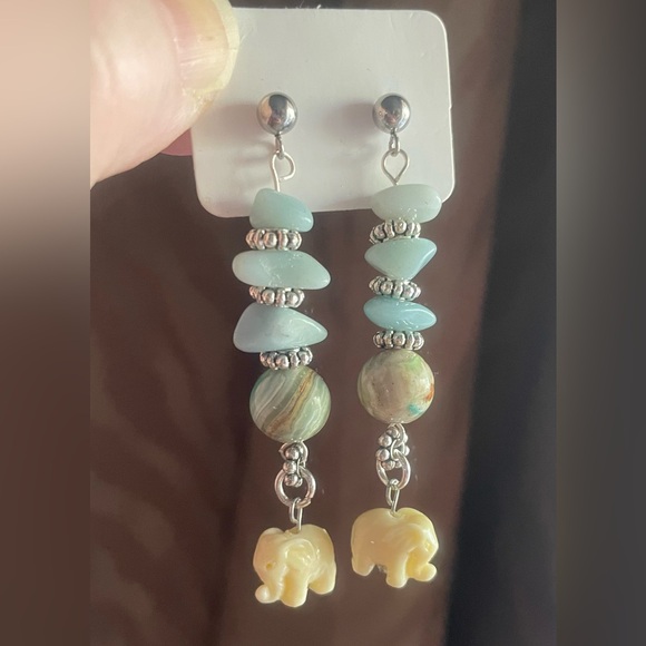 Jewelry - Larimar & Phoenix Stone Beaded Elephant Earrings